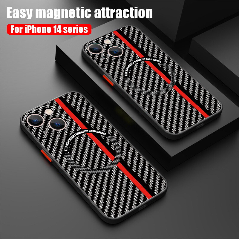 For iPhone 16 15 14 13 Pro Max Magnetic Carbon Fiber Hybrid Case-MagSafe Cover