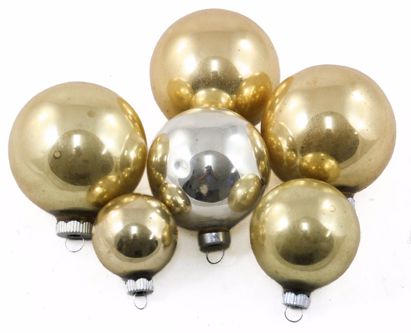 Glass Gold Silver Ball Ornaments - Set of 6 Holiday Decorations