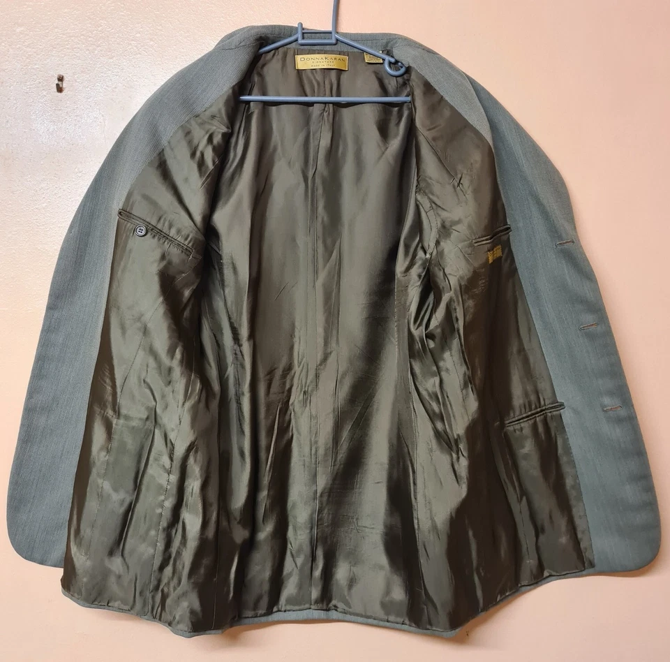 Chaqueta Blazer Donna Karan Signature Verde Marrón Gris Lana Italiana Talla 42R Foto 3 de 4