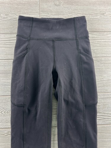 Lululemon Girls Leggings High Rise With Pockets Cropped Black No size tag (sz 0? - Picture 2 of 8
