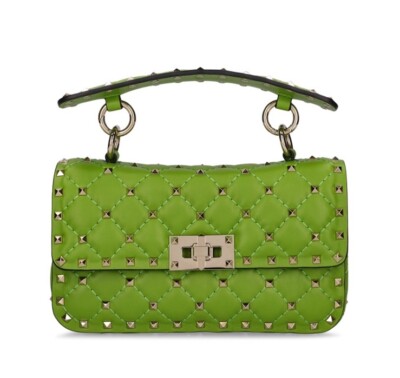 Valentino Garavani Rockstud Spike Nappa Top Handle Purse / Bag - Green