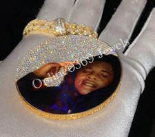 2.02ct Pass Tester Passing Moissanite Men's Memory picture Pendant Silver Gift