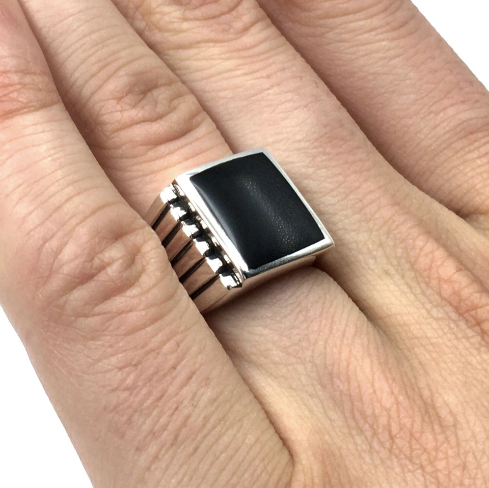 Anillo de plata 925 de ónix negro anillo para hombre joyería maciza 18,4 mm / 58 - Imagen 2 de 4