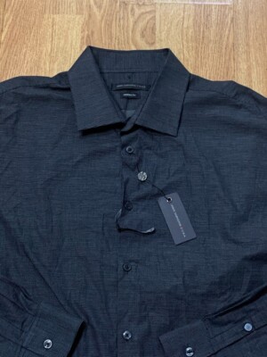 John Varvatos Shirt Mens Size 17.5 A Gray Black Stretch Preppy Dress Polka Dots