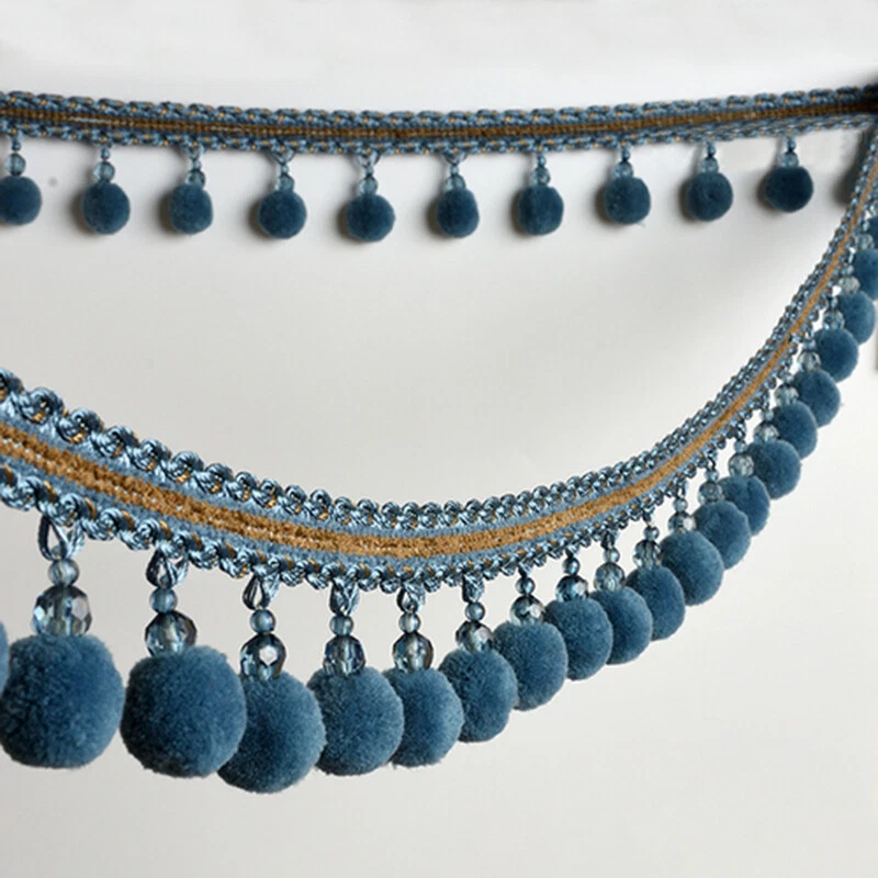 1M Pom Pom Bobble Trim Ribbon Bead Curtain Tassel Fringe 2cm Sewing Fabric Trim - Image 3 of 4