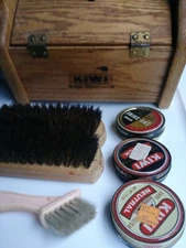 Vintage Kiwi Shoe Groomer Wooden Box Shine Valet Storage Caddy Oak 10.5 H 10.5 L