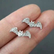 1.50Ct Round Cut Real Moissanite DC Batman Stud Earrings 14K White Gold Plated