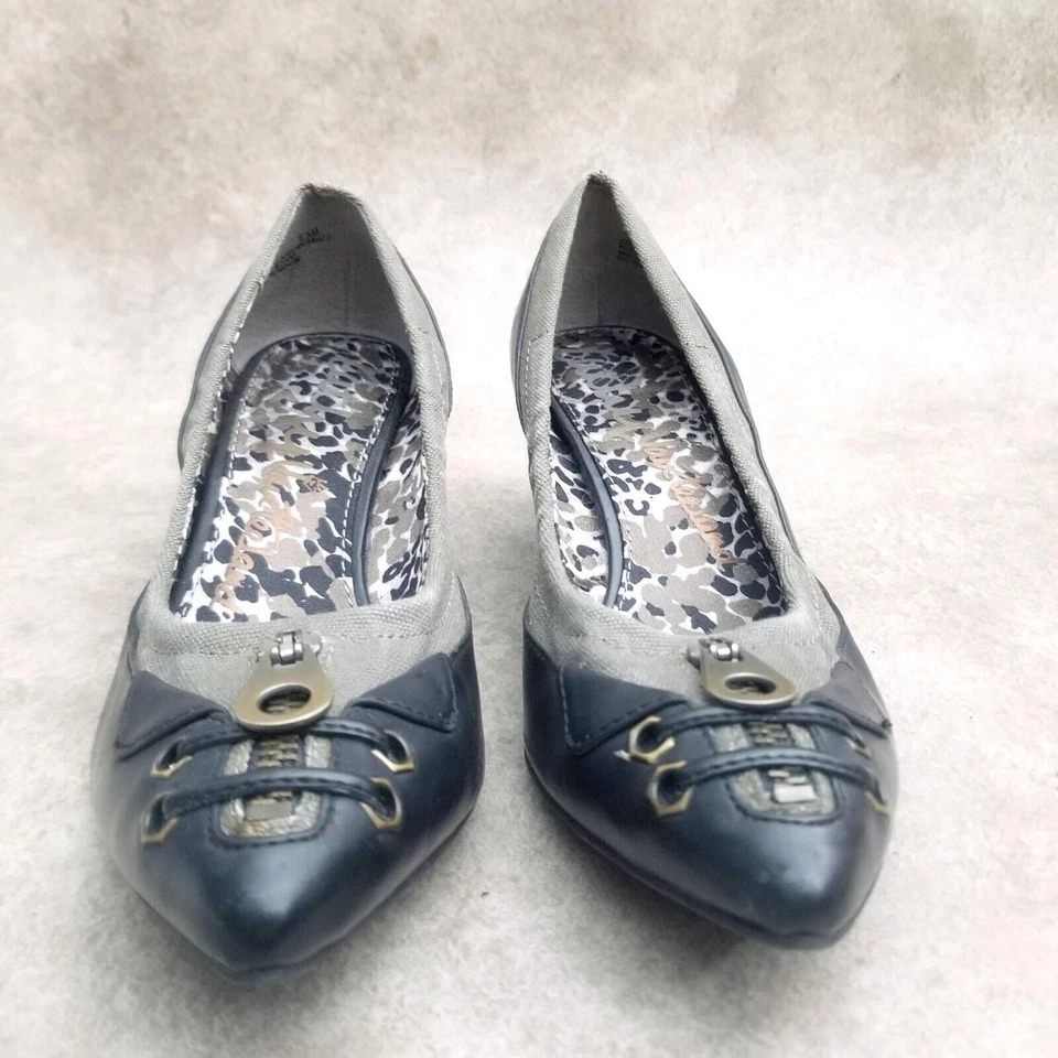 Zapatos de salón Kathy Van Zeeland para mujer VZHIL talla 6,5 gris negro sin cordones de tacón de gatito Foto 2 de 4