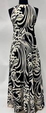 Vintage 1970's Geoffrey Beene Boutique Maxi Halter Dress Black/Cream Silk-Size S
