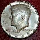 1968D Kennedy 1/2 Dollar, 40% SILVER, About Uncirculated                   #5657