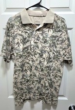 Izod Polo "Golf" Shirt - Green and Tan Leaves - Mens Large - Hawaiian- Cotton