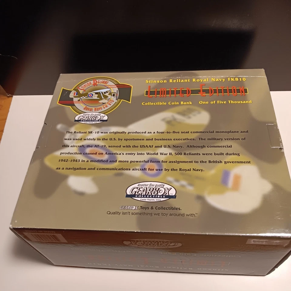 Gearbox Stinson reliant Royal Navy FK 810 limited edition Airplane Coin Bank - Image 4 of 4