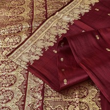 Sanskriti Vintage Dark Red Sarees Pure Satin Zari Woven Banarasi Brocade 5Ydsari