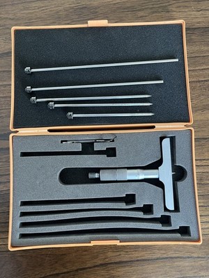 MITUTOYO DEPTH MICROMETER NO. 129-132 DMC 4-6''  0-6'' 4'' BASE WITH CASE