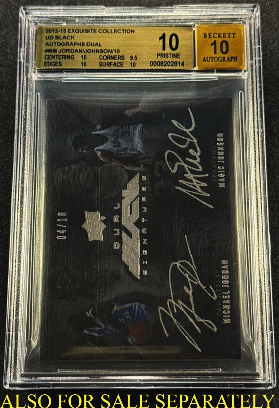 MICHAEL JORDAN / LEBRON JAMES 2005 UPPER DECK TRILOGY DUAL AUTO /50 BGS 9.5 GEM view 13