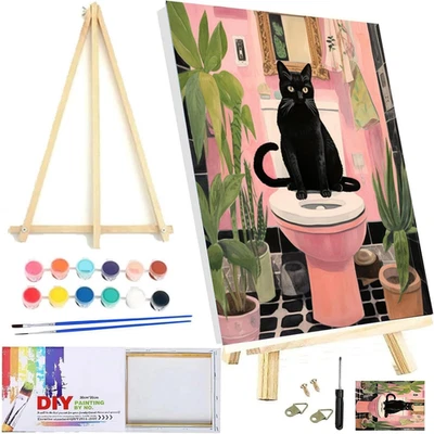 Paint by Numbers Kit for Adults Framed Canvas, with Wooden Easel,Paint by Number