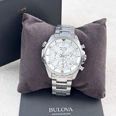 Bulova Men's Marine Star 96B255 White Dial Stainless Steel Chronograph Watch