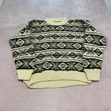 Vintage Knitted Jumper Abstract Patterned Grandad Chunky Knit Sweater Men's Xl