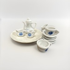 Miniature Mini Dollhouse Tea Set Cream Blue Flowers Design 13 Piece