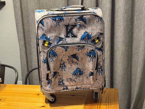 Pottery Barn Kids Batman Rolling Suitcase 17” Luggage Travel Bag - Embroidered K