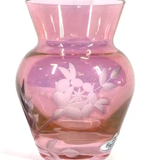 Vintage Petite Pink Bohemia Crystalex Stained Czech Glass Decorative Art Vase