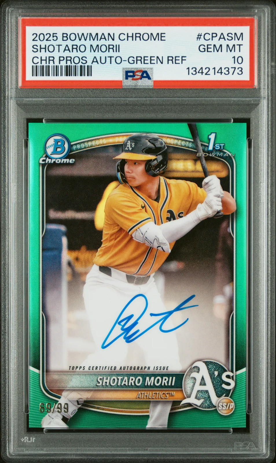 2025 Bowman Chrome Prospects Shotaro Morii #CPASM Autograph Green 69/99 PSA 10