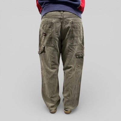 Vintage Dickies Wide Leg Baggy Double Knee Zimmermann Hose Khaki Grün W34 x L28