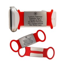 MIA MIA Custom Alert ID Tag for Watch Band, Engraved One Size, Red
