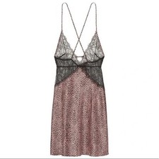 Victoria  s Secret Women  s Size Small Lace Plunge Slip Dress Animal Print Beige