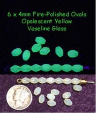 10 Pcs 6 x 4mm Facet Ovals Czech OPALESCENT Yellow VASELINE/URANIUM GLASS BEADS