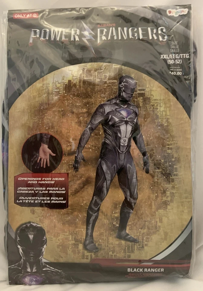 Sabans Power Rangers 黑色游侠成人万圣节服装 (XXL 50-52) * 新 * — 第 2/2 张图片