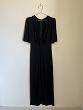 Zara Satin Plunge Tulip Hem Maxi Dress in Black Size SMALL