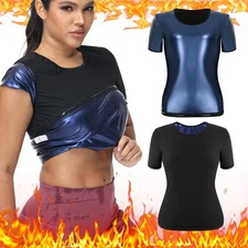 Women Sauna Shirt Heat Trapping Sweat Suit, Gym T-Shirt Workout Tank Top Trimmer