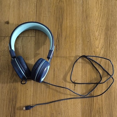 Black & Light Blue Wired Over-Ear Headphones 3.5mm Jack Adjustable Headband