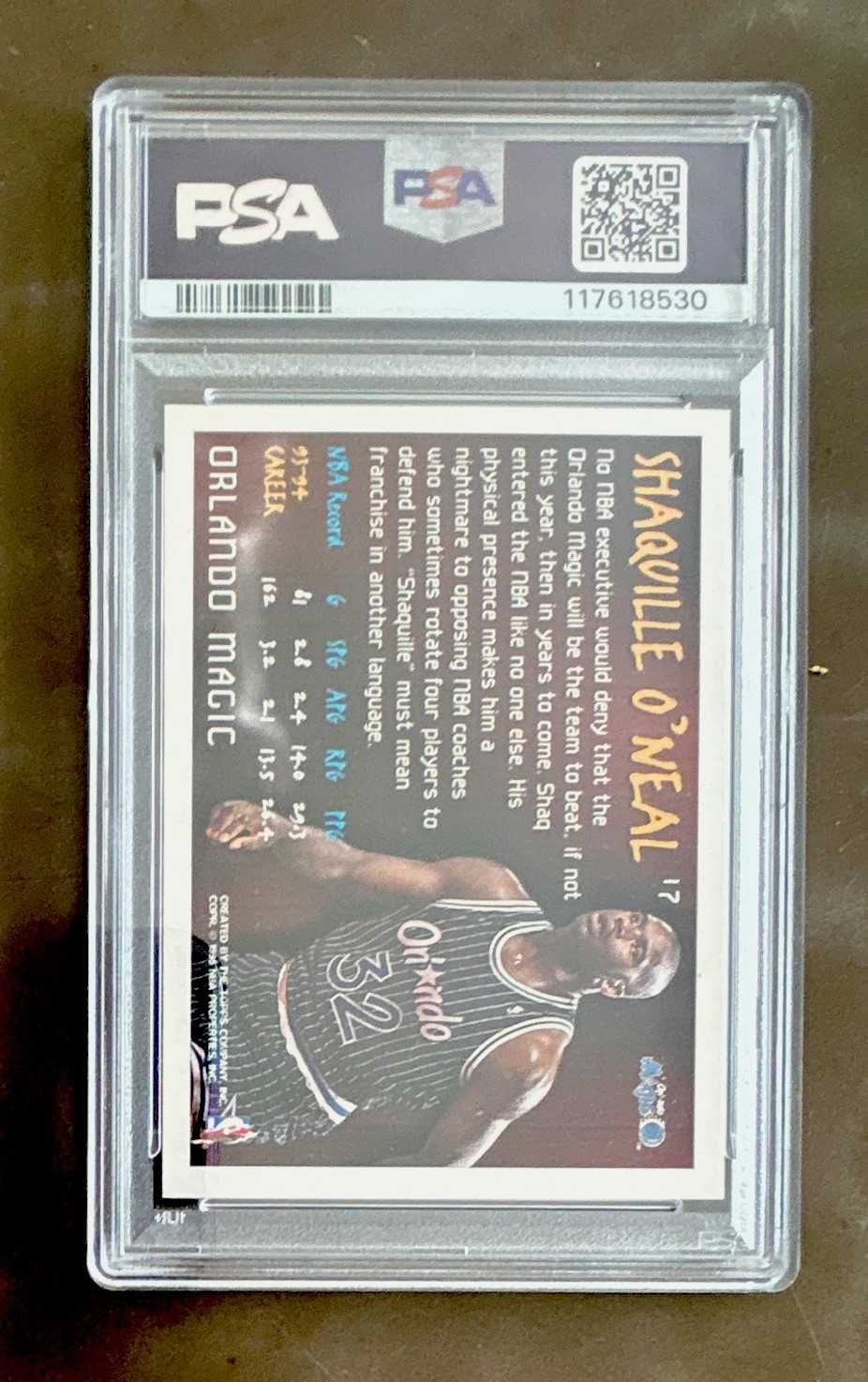 Topps 1994 Shaquille O'Neal Franchise Futures #17 PSA 10 Orlando Magic view 2
