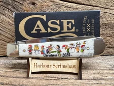 CASE XX LMT. ED. CHRISTMAS KNIFE w COLOR SCRIMSHAW by HARBOUR - SNOOPY & FRIENDS