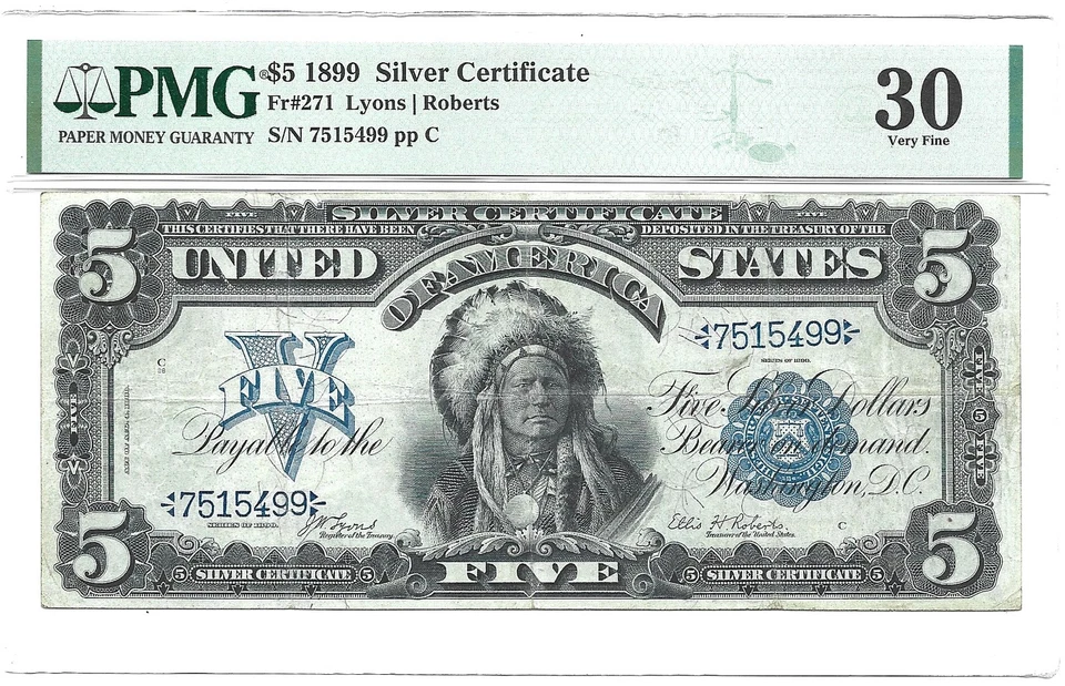 1899 $5 Silver Certificate Fr-271 PMG VF-30 - Image 2 of 3