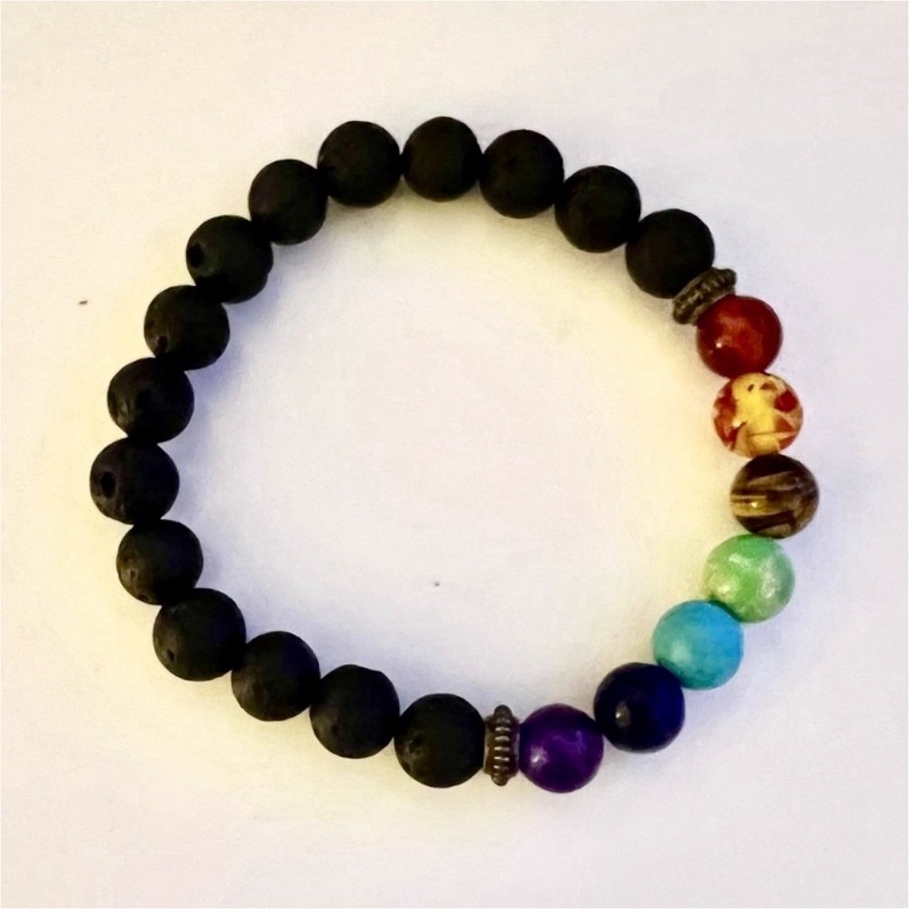 Beaded Multicolor Stone Bracelet, Stackable Round… - image 1