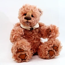 vtg Artisan OOAK Teddy Bear JODY TOKIOKA pink curly mohair open mouth 12" artist