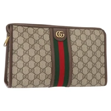GUCCI GG Supreme Web Sherry Line Clutch Bag PVC Beige 598234 Auth 121359V