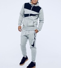 Men s Nike Sportswear Hybrid Sweatsuit Tracksuit Black Gray Size Med