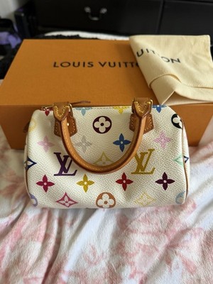 Louis Vuitton Mini Speedy Multicolor Monogram White Top Handle Bag w/ Padlock