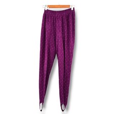 Vintagen Lizsport Stirrup Pants Women's Purple Polka Dot Elastic Waist Size M