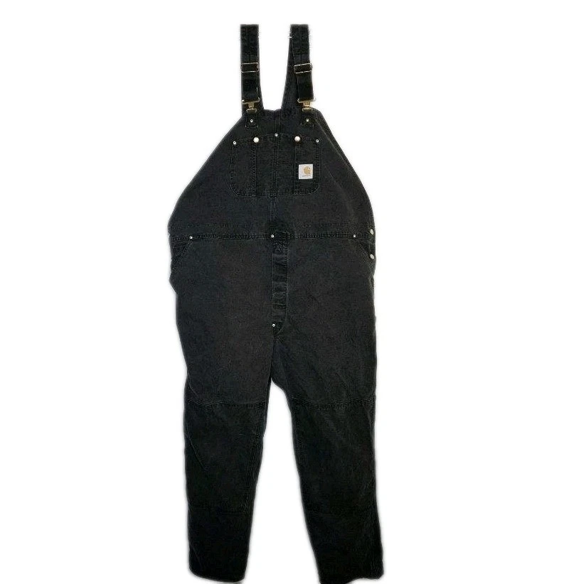 Vintage 90s Carhartt Distressed Black Canvas Work Overalls Size 54×32 R01 BLK