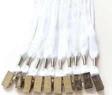 LANYARD - 800 PC FLAT NECK STRAP LANYARD BULLDOG CLIP FOR ID BADGES WHITE COLOR