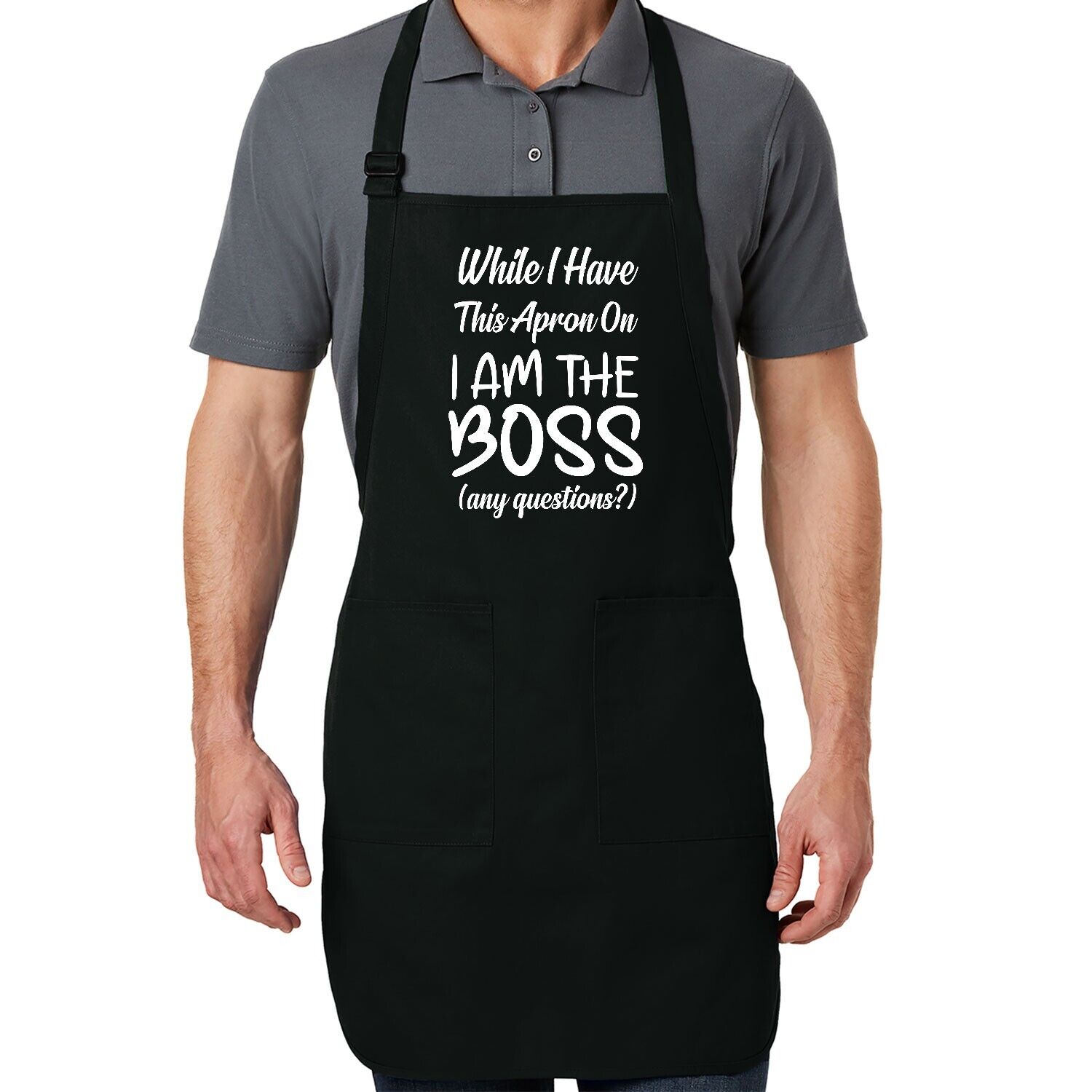 Funny White Apron I'm the Boss Novelty Kitchen Aprons 