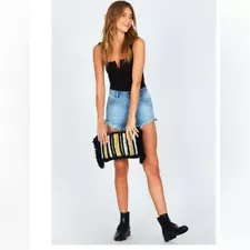 Amuse Society Boho Rayas Fringed Jacquard Zipper Bag Clutch