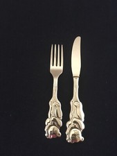 2pc,Oneida Community Cubby Teddy Bear Child Baby/ Youth, Knife  Fork, Stainless