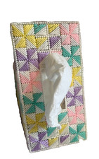 Plastic Canvas Rectangular Tissue Box Cover - Yellow, Pink, Lt Green, Lav  Wh.