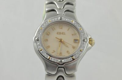 EBEL SPORTWAVE DAMEN UHR QUARTZ STAHL/GOLD 6087621 BRILLIANTEN LÜNETTE